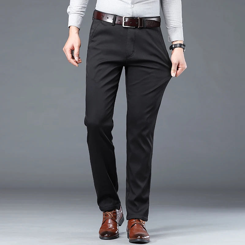 High Quality Soft Thin Cotton Casual Pants Mens Clothing Straight Office Business Green Black Khaki Trousers Male Brand