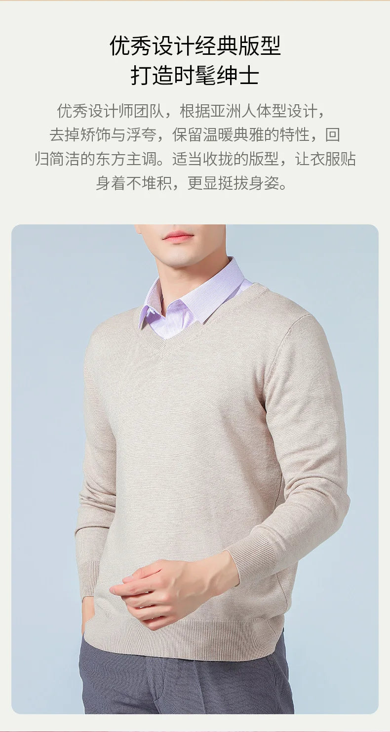 Men Cashmere Sweater Autumn Winter Soft Warm Jersey Jumper  Pull Homme Hiver Pullover V-Neck Knitted Sweaters