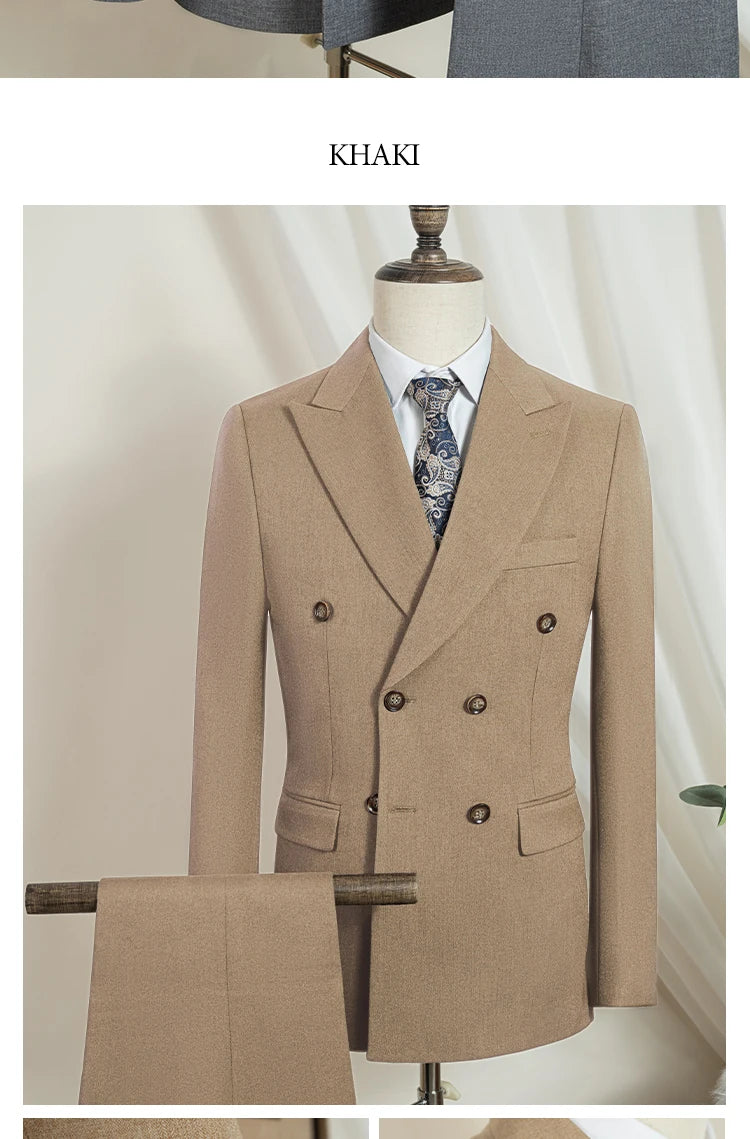 2-piece set (Jacket + Pants) Elegant Man Suit slim fit Modern Wedding Party Suits for Men Stylish Business office khaki suit