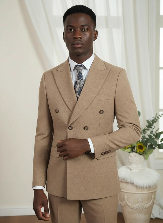 2-piece set (Jacket + Pants) Elegant Man Suit slim fit Modern Wedding Party Suits for Men Stylish Business office khaki suit