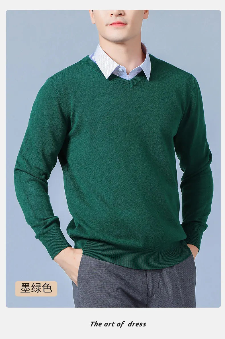 Men Cashmere Sweater Autumn Winter Soft Warm Jersey Jumper  Pull Homme Hiver Pullover V-Neck Knitted Sweaters