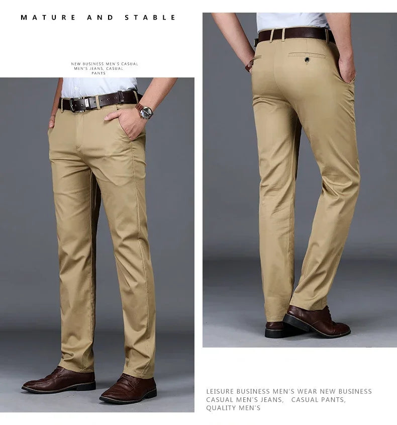 High Quality Soft Thin Cotton Casual Pants Mens Clothing Straight Office Business Green Black Khaki Trousers Male Brand