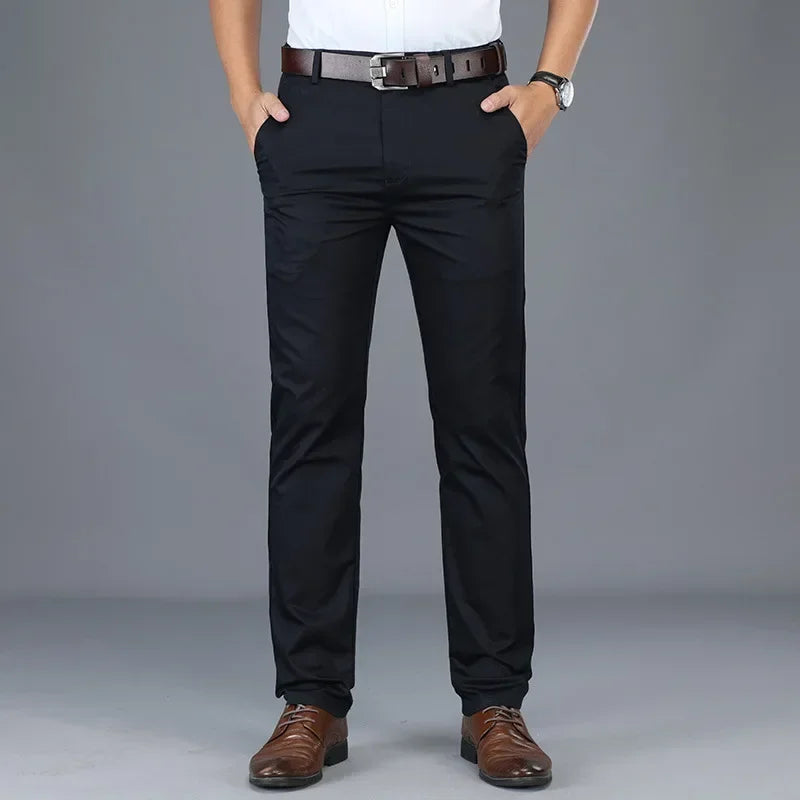 High Quality Soft Thin Cotton Casual Pants Mens Clothing Straight Office Business Green Black Khaki Trousers Male Brand