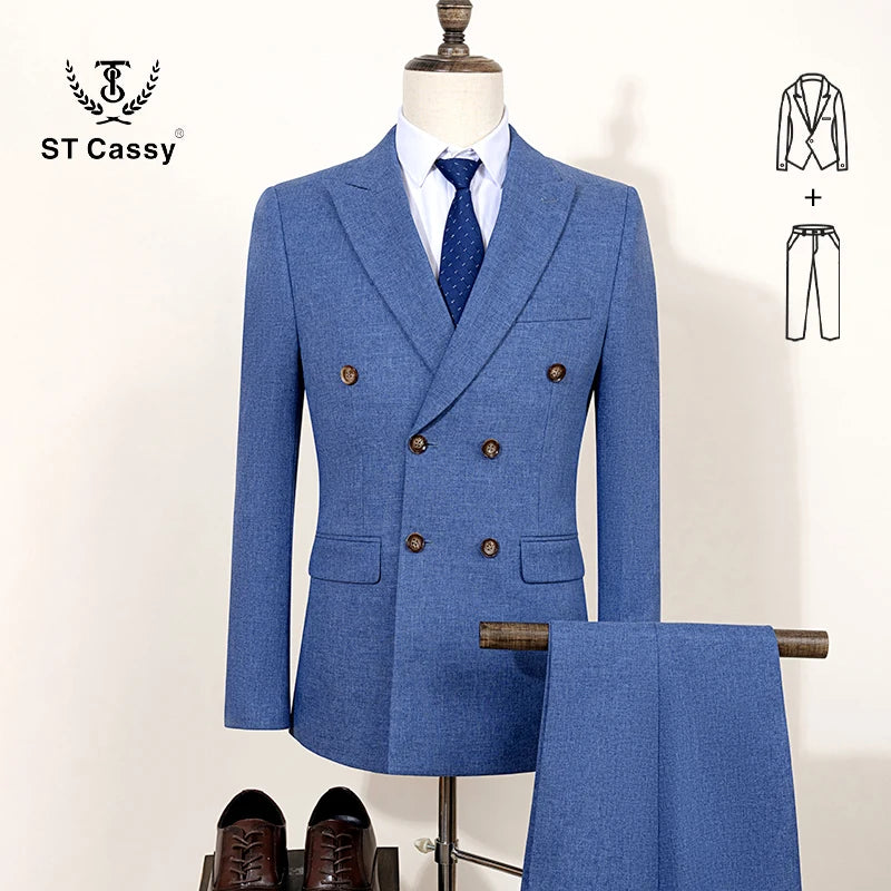 2-piece set (Jacket + Pants) Elegant Man Suit slim fit Modern Wedding Party Suits for Men Stylish Business office khaki suit