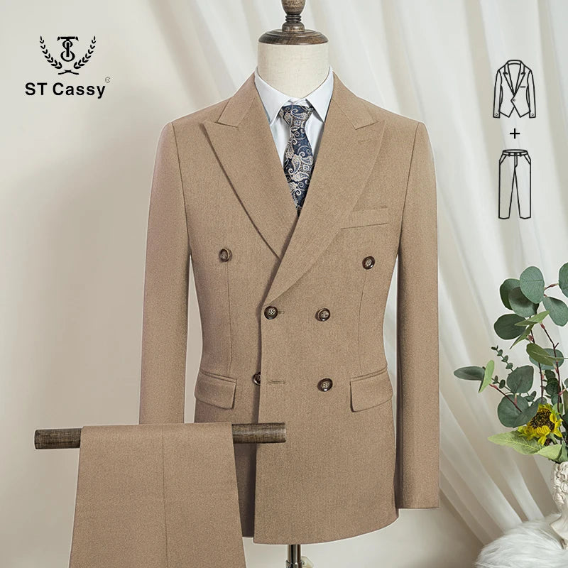 2-piece set (Jacket + Pants) Elegant Man Suit slim fit Modern Wedding Party Suits for Men Stylish Business office khaki suit