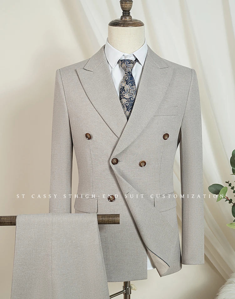 2-piece set (Jacket + Pants) Elegant Man Suit slim fit Modern Wedding Party Suits for Men Stylish Business office khaki suit