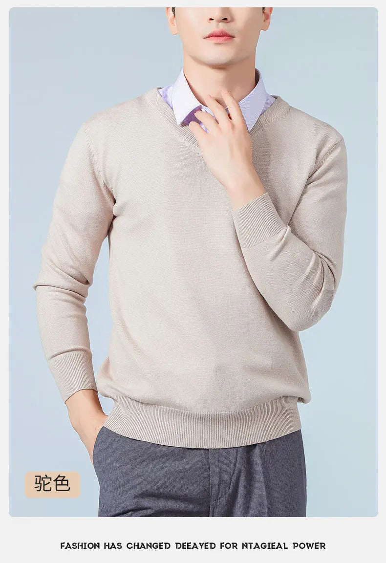 Men Cashmere Sweater Autumn Winter Soft Warm Jersey Jumper  Pull Homme Hiver Pullover V-Neck Knitted Sweaters