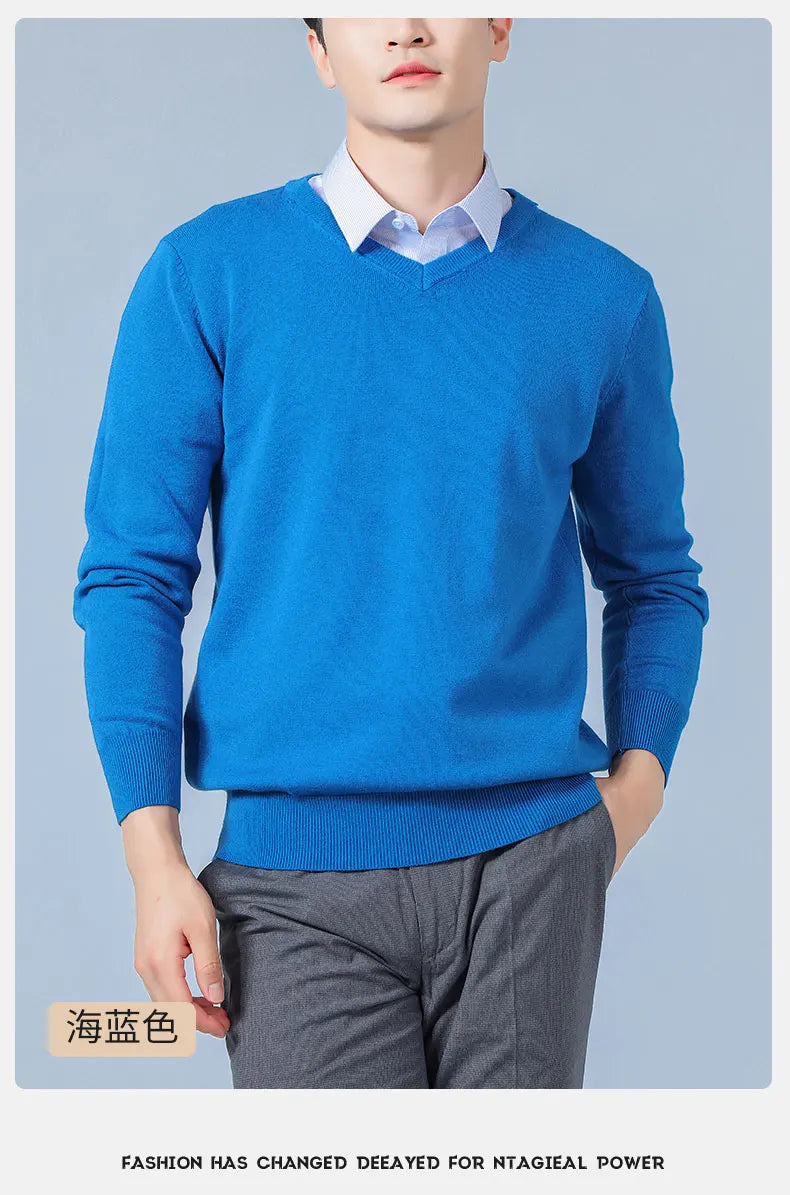 Men Cashmere Sweater Autumn Winter Soft Warm Jersey Jumper  Pull Homme Hiver Pullover V-Neck Knitted Sweaters