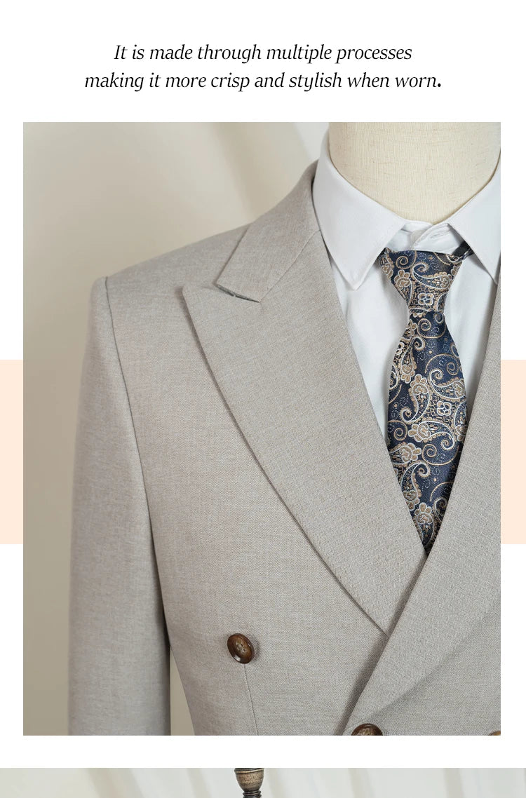 2-piece set (Jacket + Pants) Elegant Man Suit slim fit Modern Wedding Party Suits for Men Stylish Business office khaki suit
