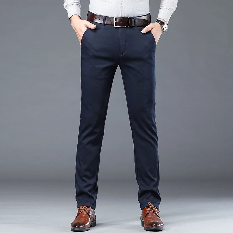 High Quality Soft Thin Cotton Casual Pants Mens Clothing Straight Office Business Green Black Khaki Trousers Male Brand