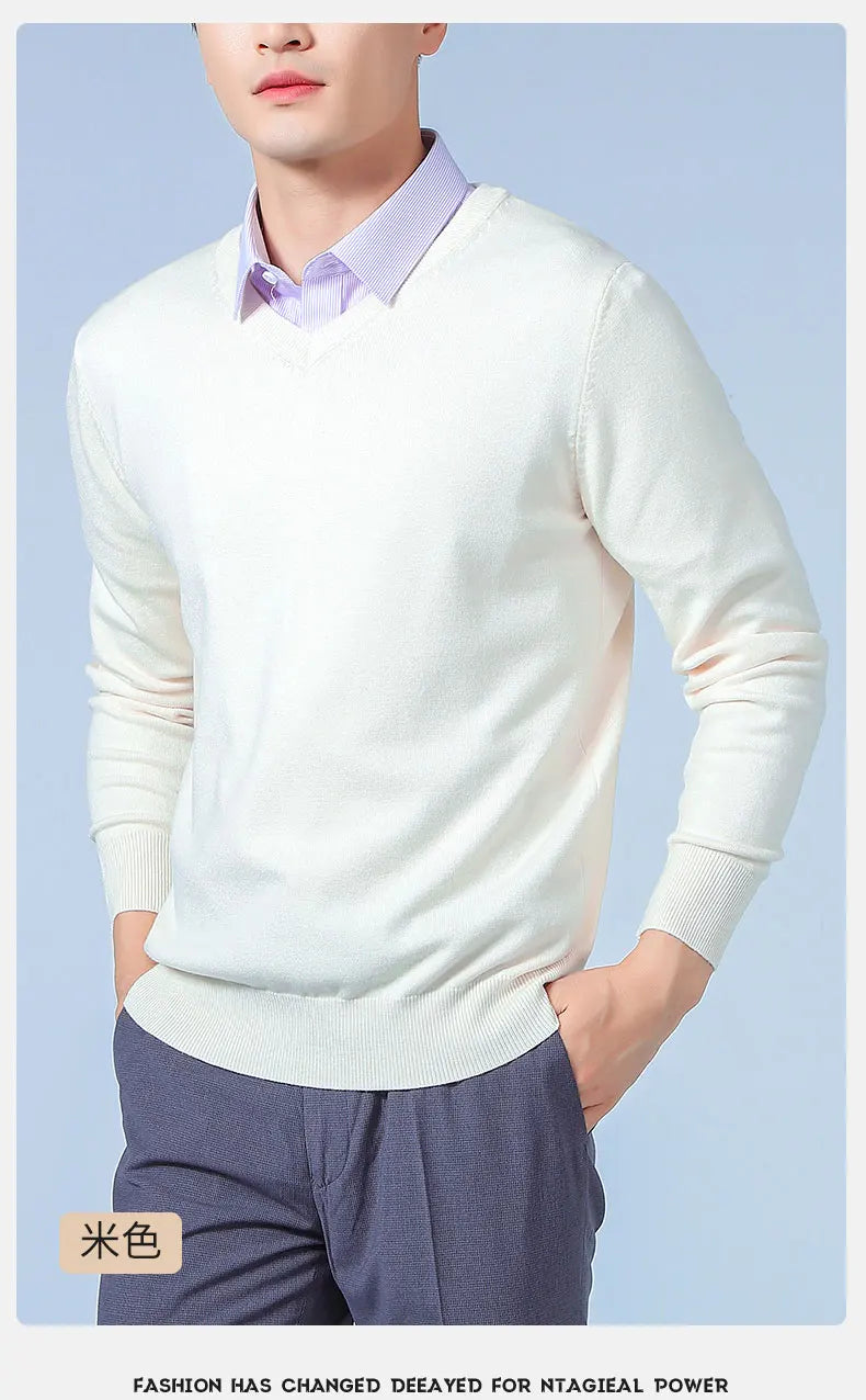 Men Cashmere Sweater Autumn Winter Soft Warm Jersey Jumper  Pull Homme Hiver Pullover V-Neck Knitted Sweaters