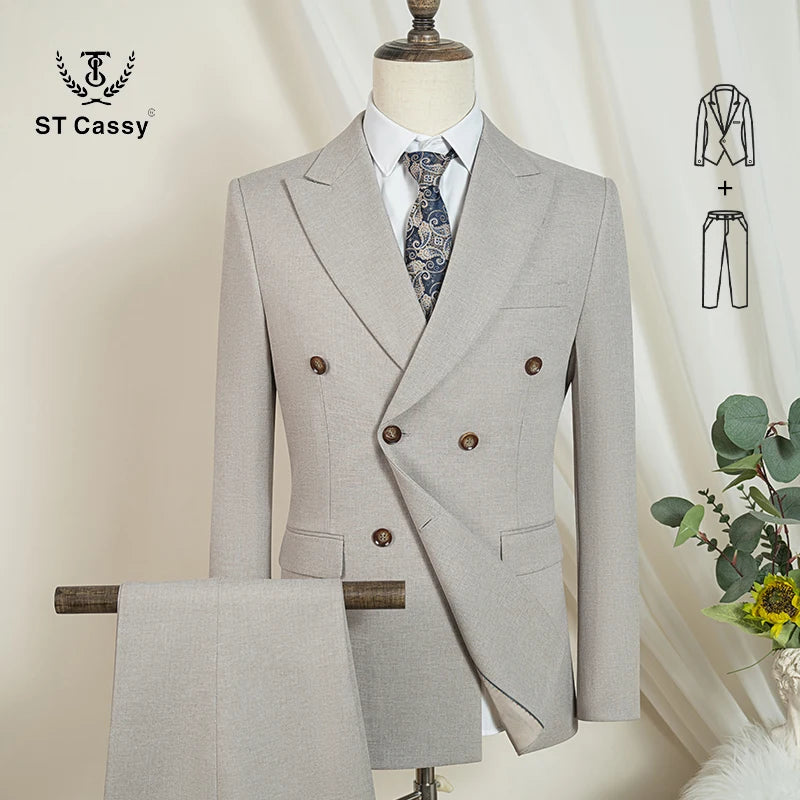2-piece set (Jacket + Pants) Elegant Man Suit slim fit Modern Wedding Party Suits for Men Stylish Business office khaki suit