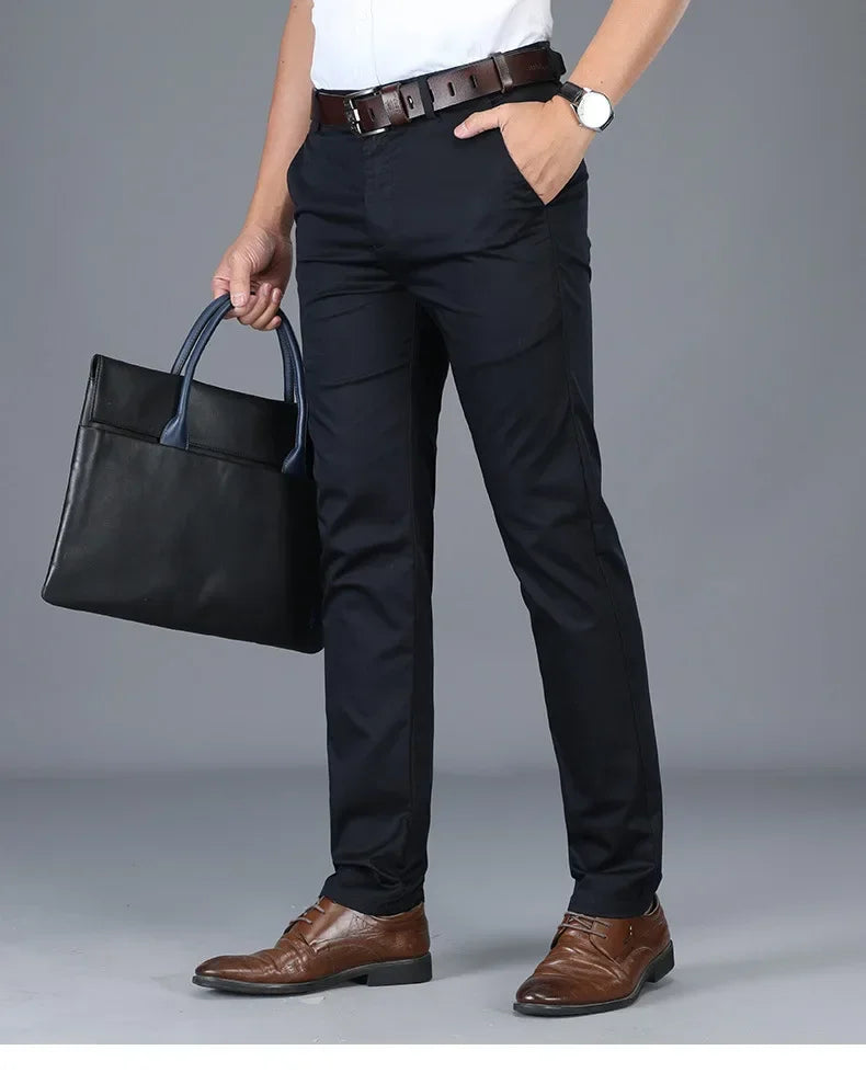 High Quality Soft Thin Cotton Casual Pants Mens Clothing Straight Office Business Green Black Khaki Trousers Male Brand