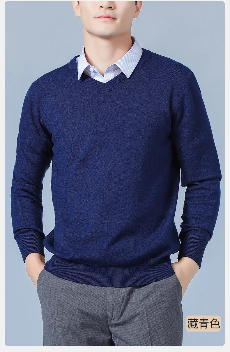 Men Cashmere Sweater Autumn Winter Soft Warm Jersey Jumper  Pull Homme Hiver Pullover V-Neck Knitted Sweaters