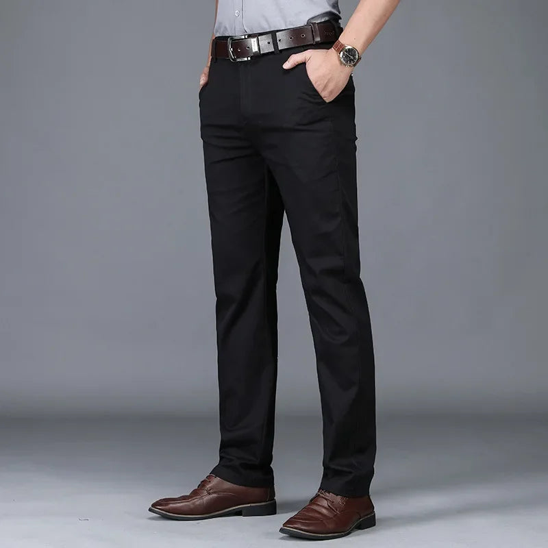 High Quality Soft Thin Cotton Casual Pants Mens Clothing Straight Office Business Green Black Khaki Trousers Male Brand