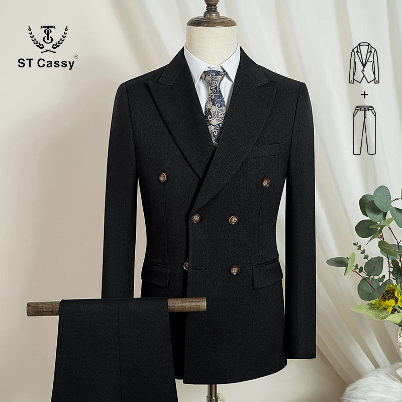 2-piece set (Jacket + Pants) Elegant Man Suit slim fit Modern Wedding Party Suits for Men Stylish Business office khaki suit