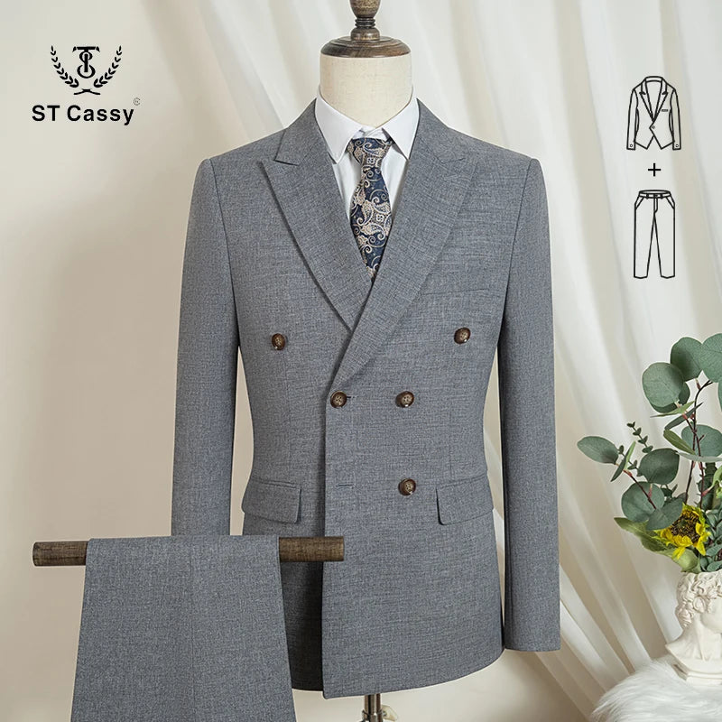 2-piece set (Jacket + Pants) Elegant Man Suit slim fit Modern Wedding Party Suits for Men Stylish Business office khaki suit