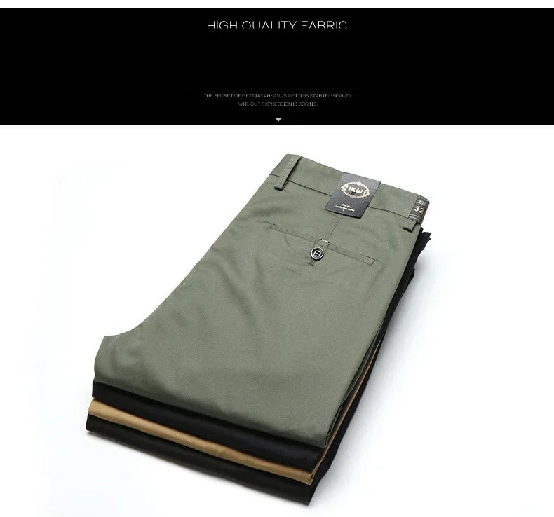 High Quality Soft Thin Cotton Casual Pants Mens Clothing Straight Office Business Green Black Khaki Trousers Male Brand