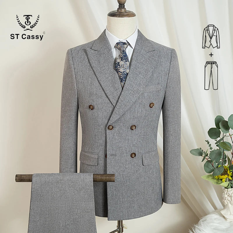 2-piece set (Jacket + Pants) Elegant Man Suit slim fit Modern Wedding Party Suits for Men Stylish Business office khaki suit