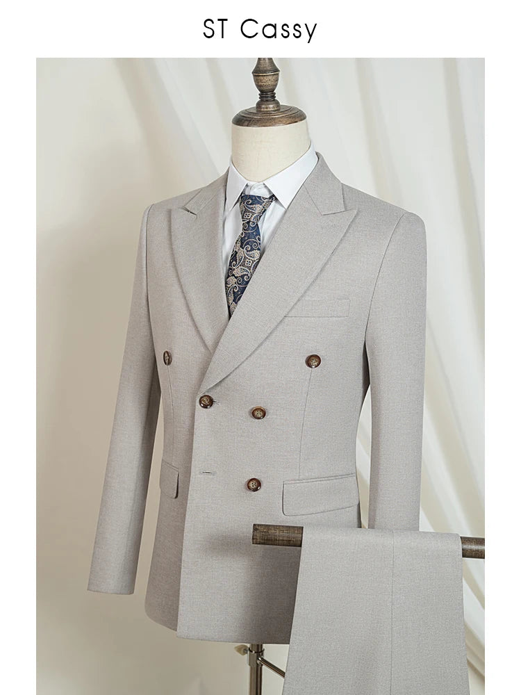 2-piece set (Jacket + Pants) Elegant Man Suit slim fit Modern Wedding Party Suits for Men Stylish Business office khaki suit
