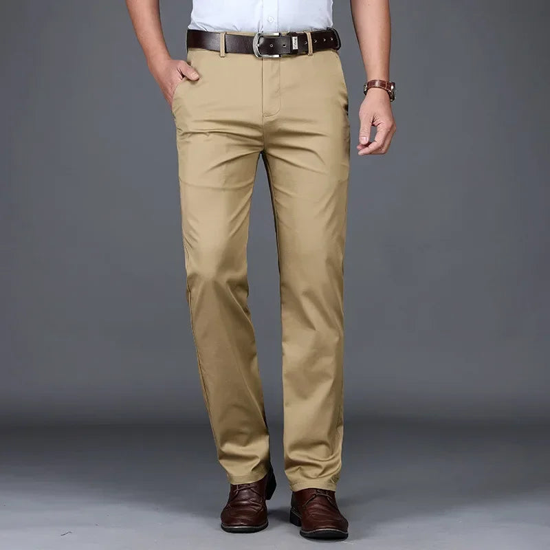 High Quality Soft Thin Cotton Casual Pants Mens Clothing Straight Office Business Green Black Khaki Trousers Male Brand