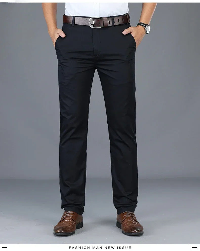High Quality Soft Thin Cotton Casual Pants Mens Clothing Straight Office Business Green Black Khaki Trousers Male Brand