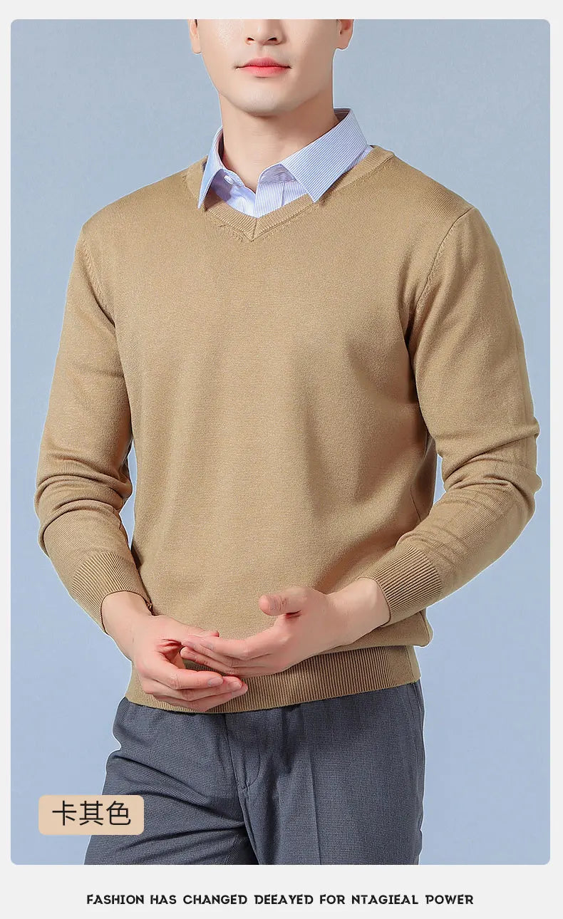 Men Cashmere Sweater Autumn Winter Soft Warm Jersey Jumper  Pull Homme Hiver Pullover V-Neck Knitted Sweaters