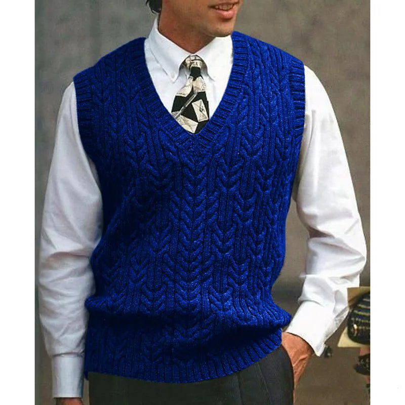 2026 Men's Autumn Winter Warm Casual Knitted Sweater Vest  Sleeveless V Neck Fleece Western Sweaters for Men Sueter Para Hombre