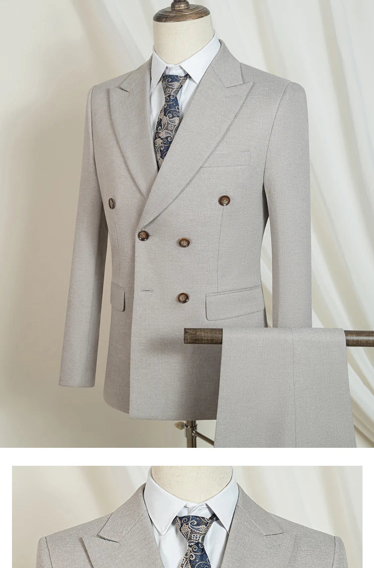 2-piece set (Jacket + Pants) Elegant Man Suit slim fit Modern Wedding Party Suits for Men Stylish Business office khaki suit