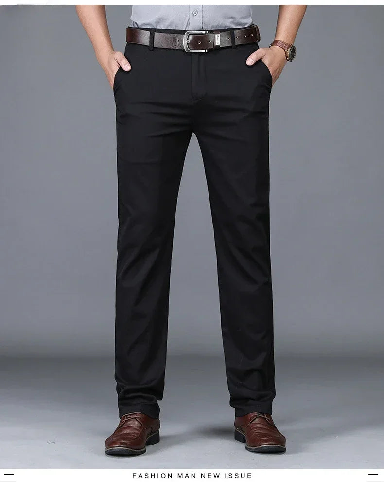 High Quality Soft Thin Cotton Casual Pants Mens Clothing Straight Office Business Green Black Khaki Trousers Male Brand
